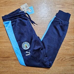 PUMA Manchester City Soccer Fleece Joggers Pants Men's S Navy Blue Halland T7 SE